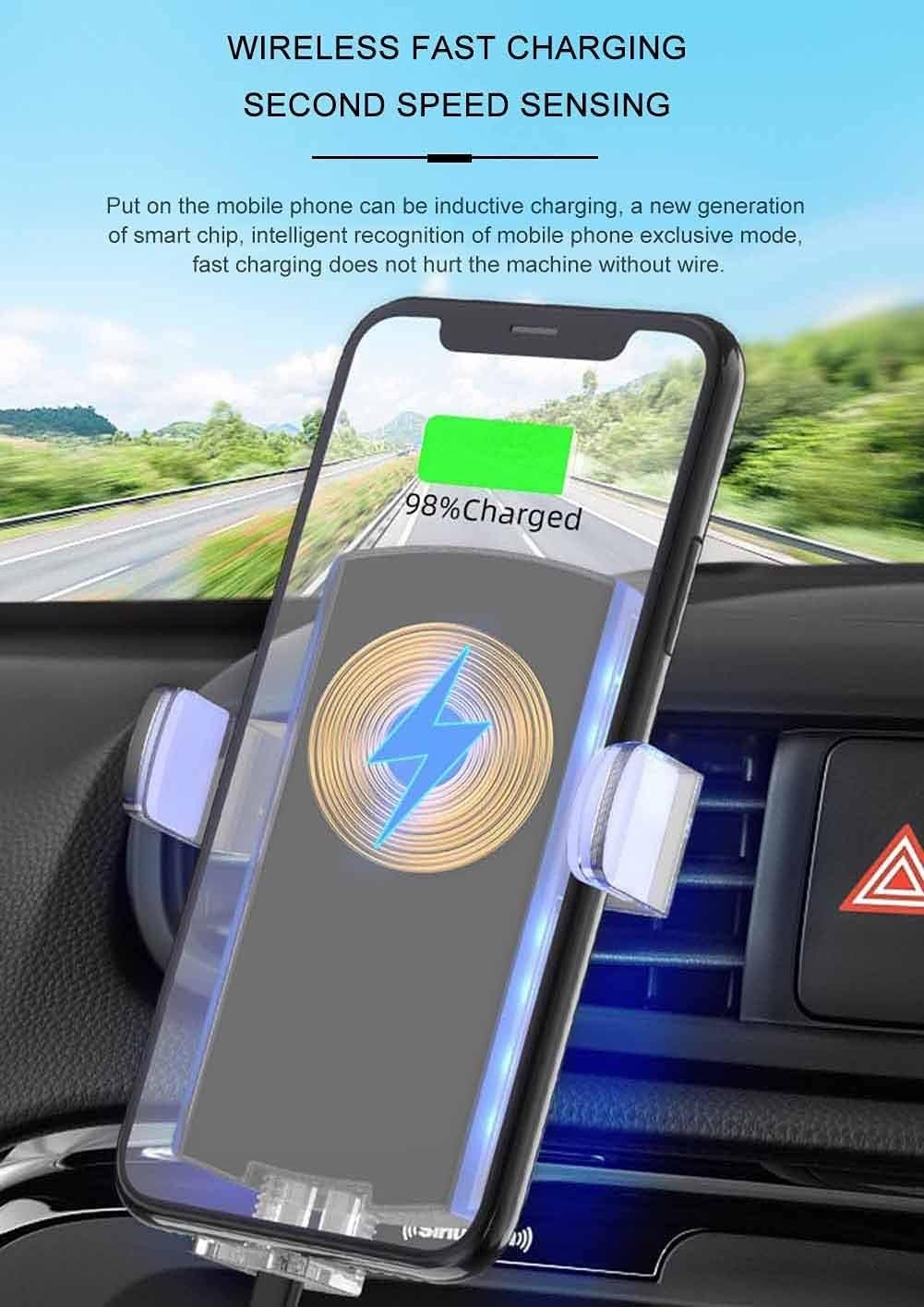 10W Wireless Car Charger Mount with Smart Sensor Holder