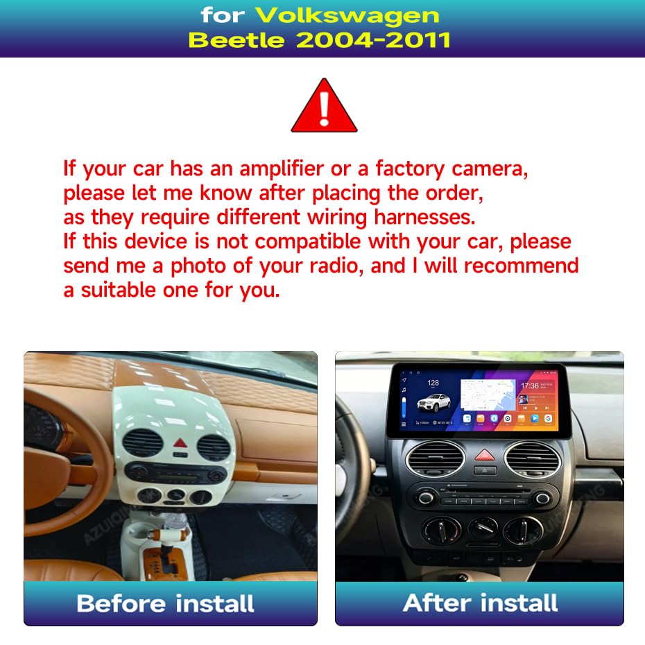 12.3-Inch Android 14 Car Stereo for Volkswagen Beetle 2004–2011 with Wireless CarPlay