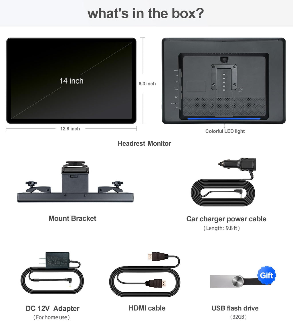 14-Inch 4K Android 13 Car Headrest Monitor