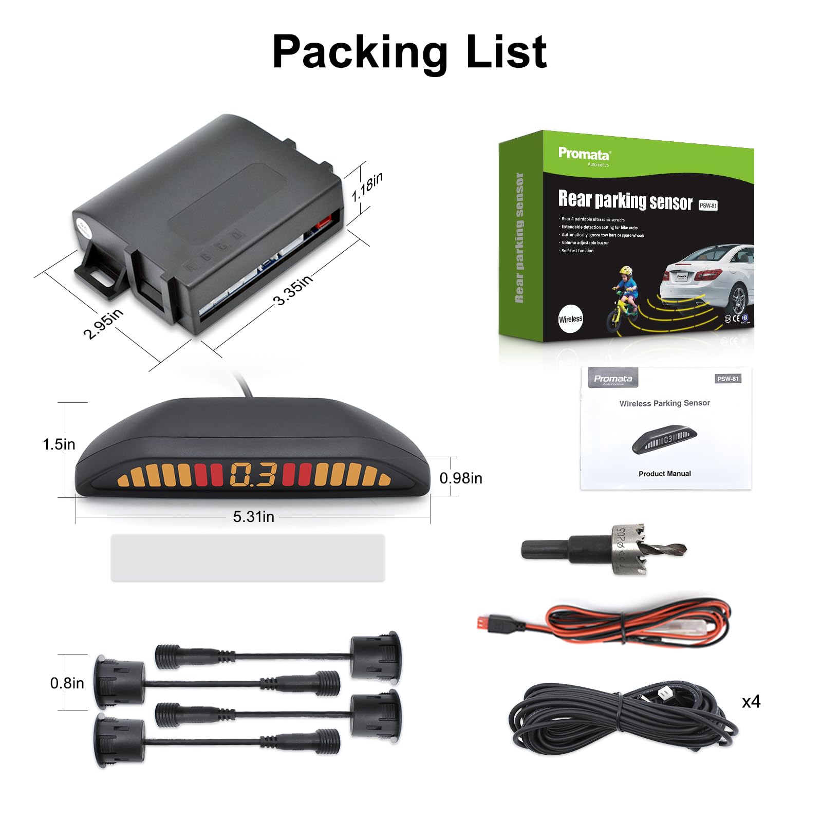 12–24V Wireless Parking Sensor Kit with 4 Sensors