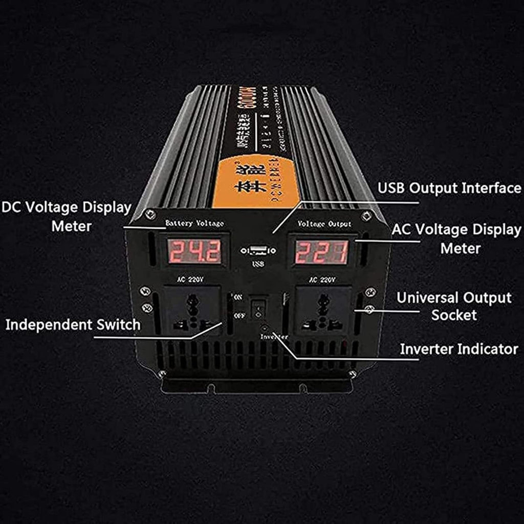 Pure Sine Wave Power Inverter 320Pure Sine Wave Power Inverter 12V/24V to 240V with Dual AC Outlets0W 4000W 5000W 6000W 8000W 9000W 12000W 15000W Peak DC 12V/24V to AC 240V Sine Wave Converter with Dual AC outlets for USB Port 12V-5000W