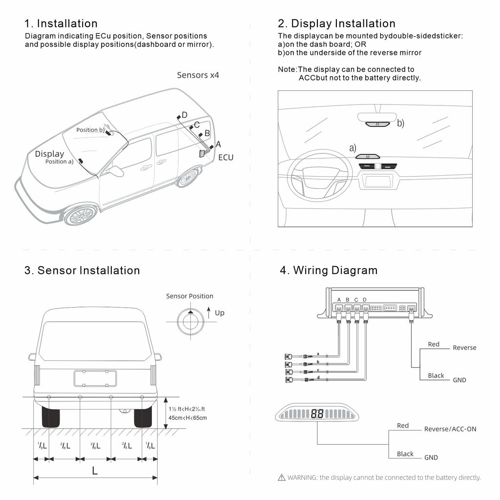 12–24V Wireless Parking Sensor Kit with 4 Sensors