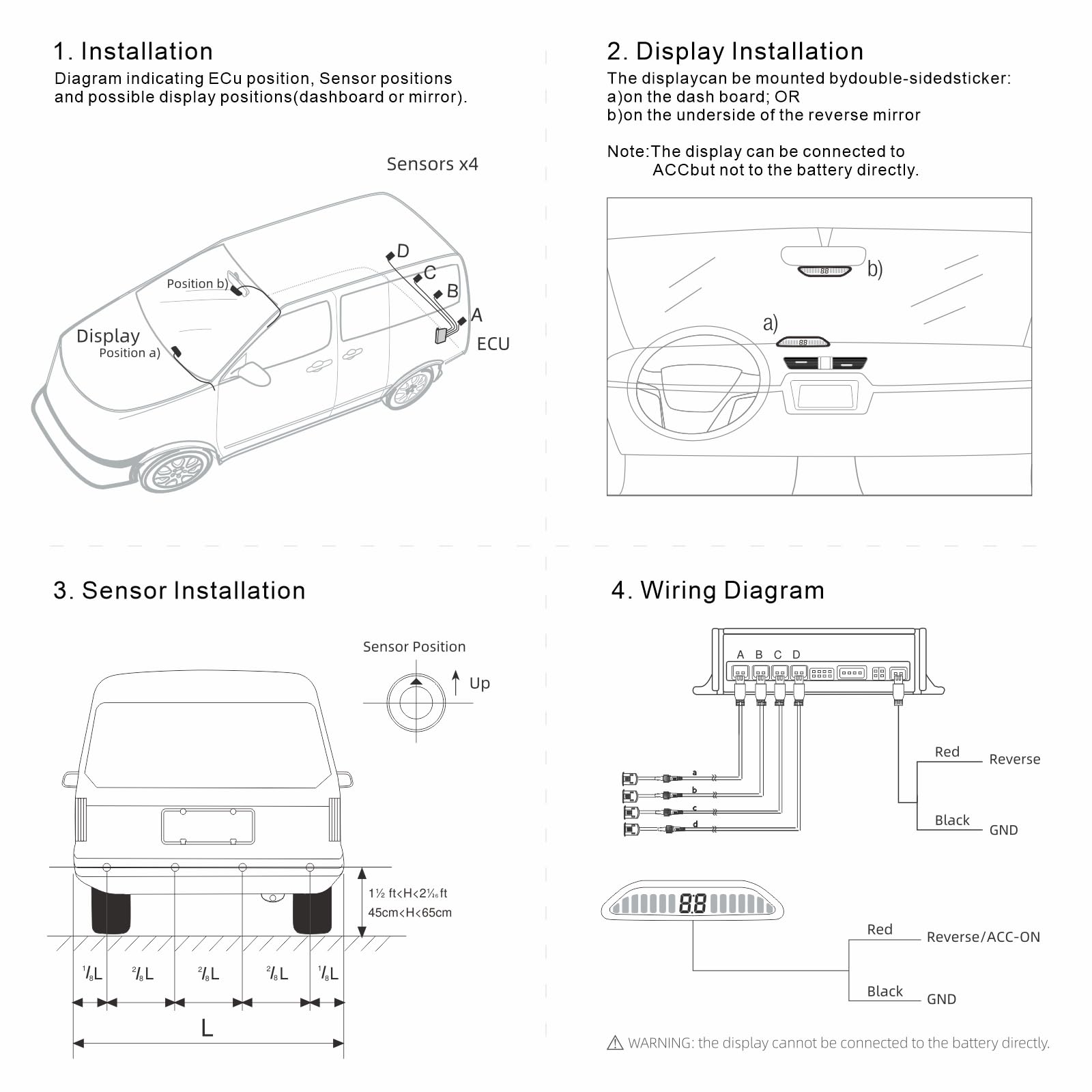 12–24V Wireless Parking Sensor Kit with 4 Sensors