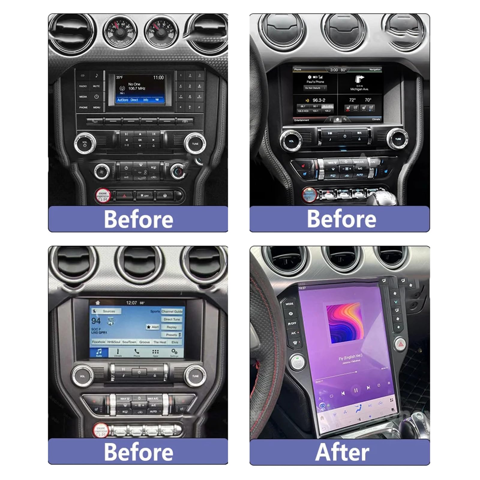 14.4-Inch Android 13 Car Stereo for Mustang 2015–2022 with CarPlay & GPS