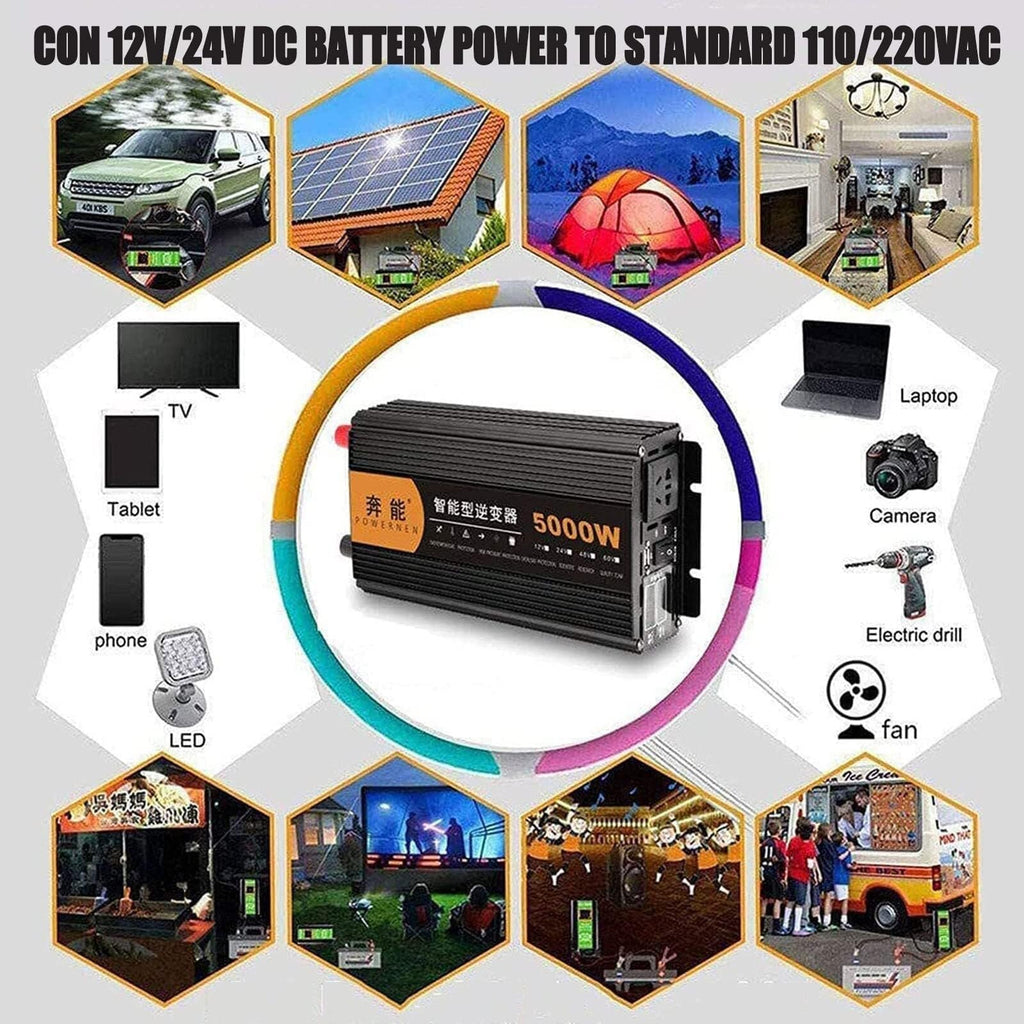 Pure Sine Wave Power Inverter 320Pure Sine Wave Power Inverter 12V/24V to 240V with Dual AC Outlets0W 4000W 5000W 6000W 8000W 9000W 12000W 15000W Peak DC 12V/24V to AC 240V Sine Wave Converter with Dual AC outlets for USB Port 12V-5000W