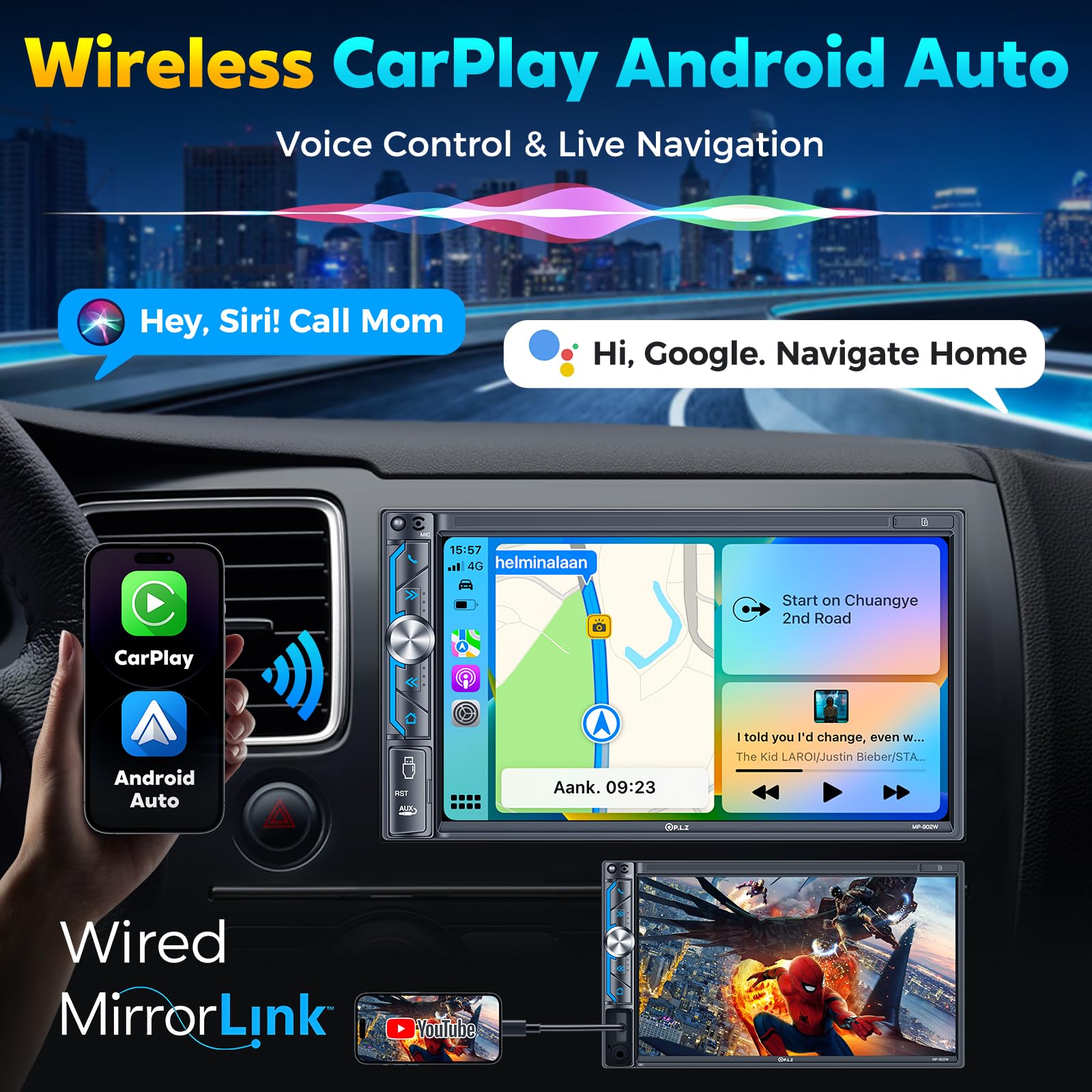 Wireless Car Stereo with CarPlay & Android Auto