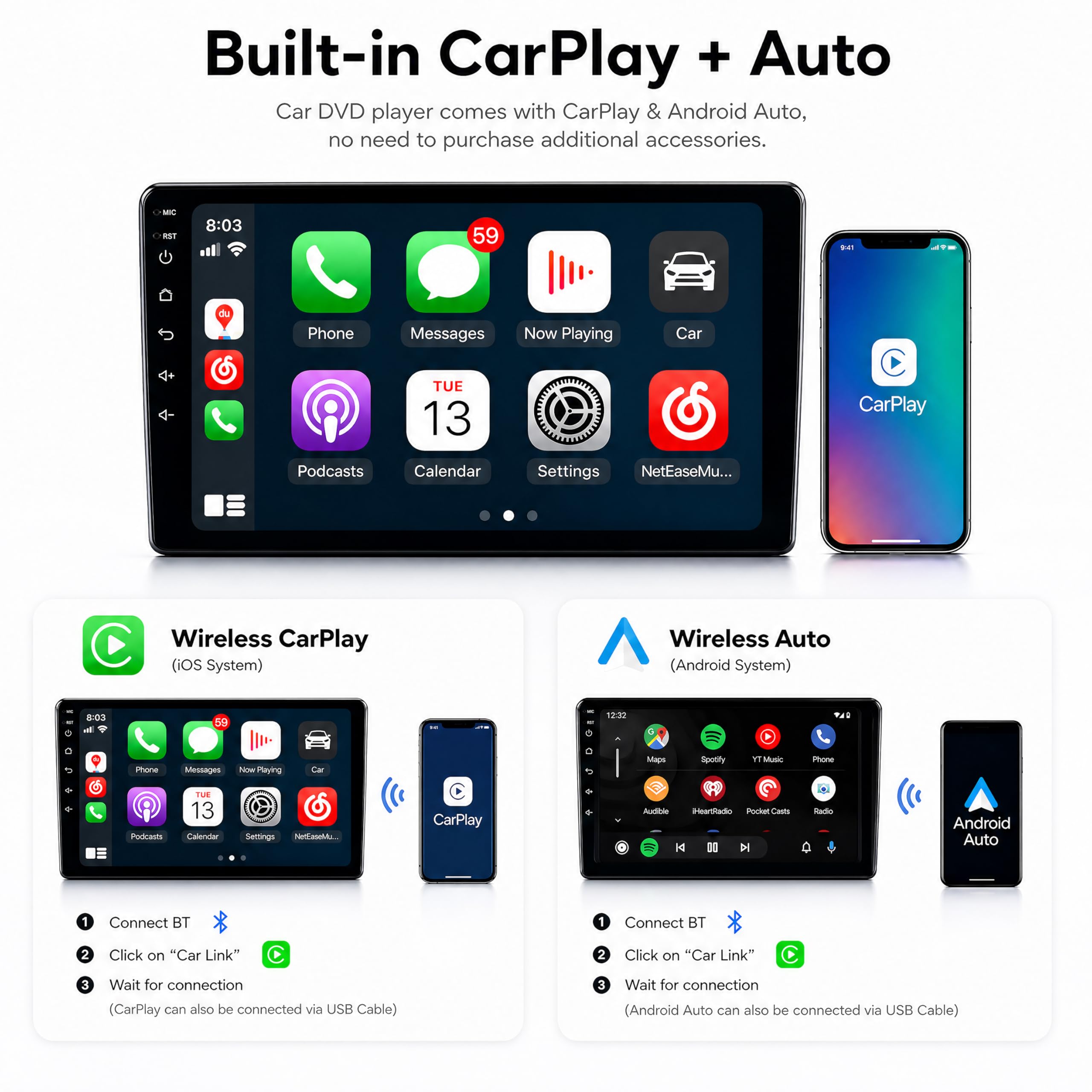 13.1-Inch Android 14 Car Stereo for Benz Vito 2024–2025 with Wireless CarPlay